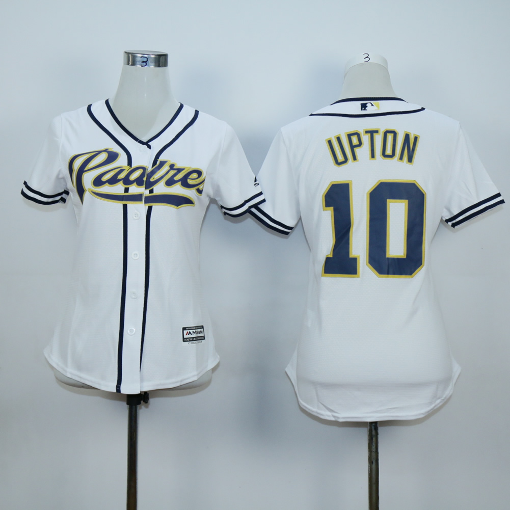 Women San Diego Padres #10 Upton White MLB Jerseys->san diego padres->MLB Jersey